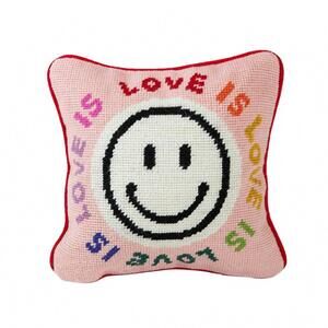 NEW FURBISH STUDIO love is love needlepoint pillow in red
